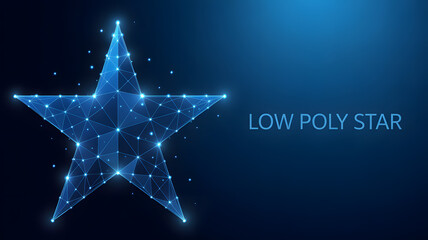 A low poly star illustration with a dark blue background and glowing lines