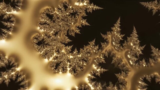 A golden, fractal-like pattern with a dendritic structure, creating an organic, glowing scene