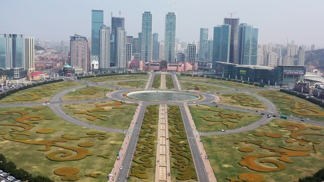 Xinghai Square Dalian - Aerial Geometric Landscape with Modern Skyline