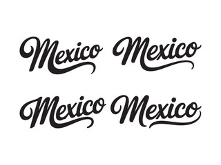 Four black script text words mexico on white background lettering