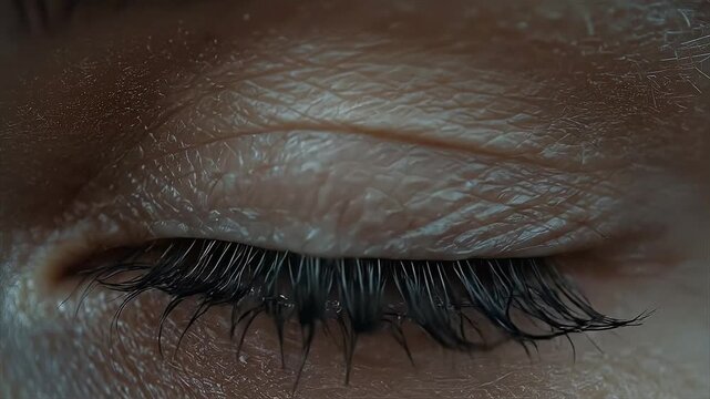 Surreal macro shot of human eye with ocean pier reflection in pupil