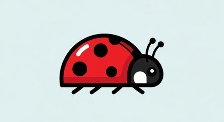 Obraz premium A cute cartoon ladybug with a red shell and black spots on a light blue background