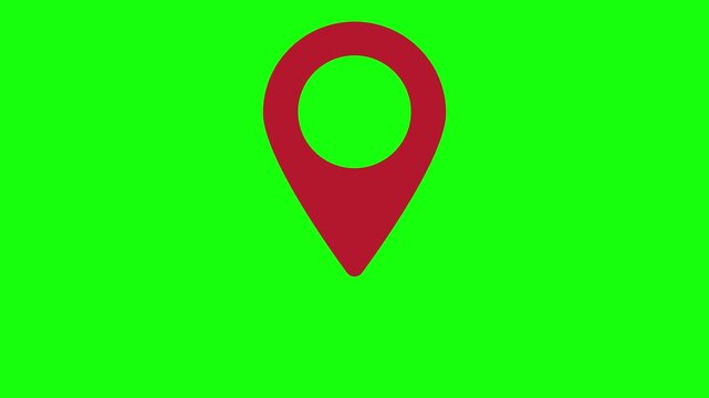 Red Map Location Pin Bouncing Animation on Green Screen for Chroma Key Navigation Overlay