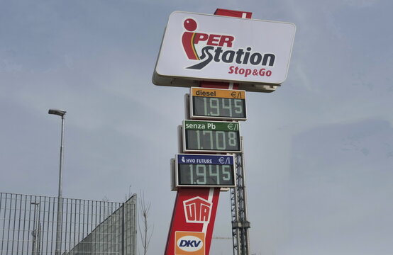 Petrol pump totem Iper station in Bergamo, Lombardy, Italy