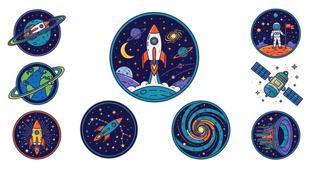 Collection of Space Themed Illustrations and Icons. © Nayla