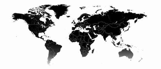 Obraz premium Minimalist flat vector world map in solid black on white background geography concept graphic design style