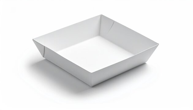 An empty, white, square, open-top container casting a shadow