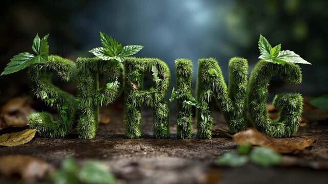 Fresh green letters spell "Spring" atop earthy ground