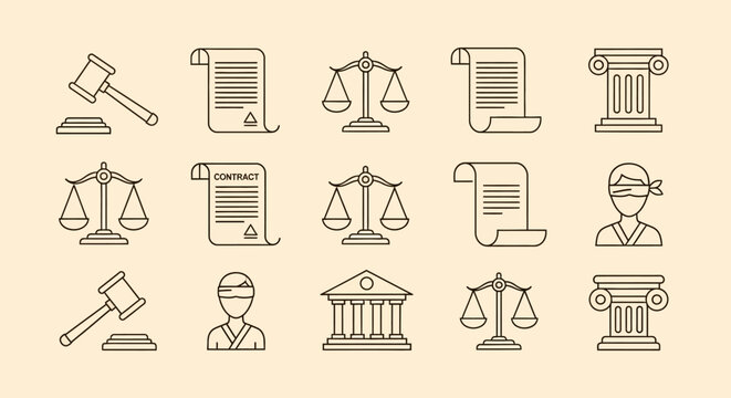Justice Icons Featuring Scales and Gavel.