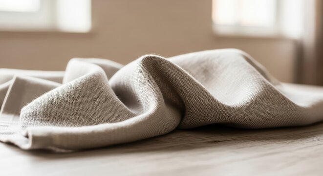 Light linen tablecloth draped on a table in soft daylight