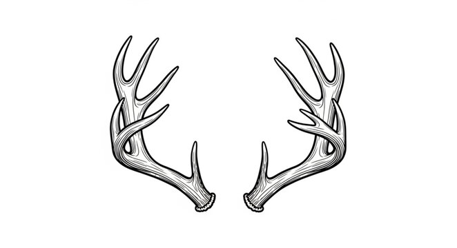 Detailed illustration of deer antlers, showcasing intricate lines and textures, perfect for design.