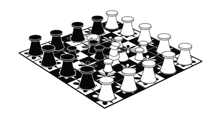 Chessboard with chess pieces in a strategic game of competition and intellect. © Agos