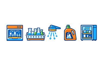 Naklejka premium Kitchen utensils and appliances in use for cleaning during a household