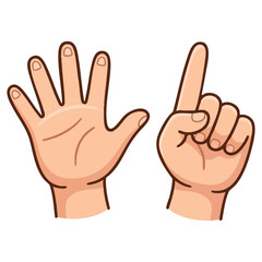 Fototapeta premium Cartoon hands showing numbers five and one