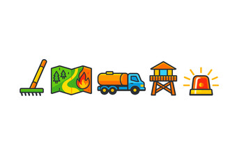 Fototapeta premium Tools and symbols used in fire management and prevention during