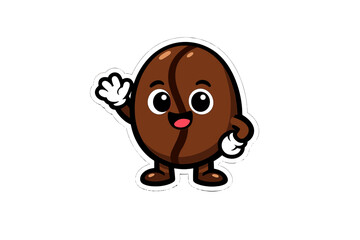 Obraz premium Cute cartoon coffee bean character waving happily from a cheerful
