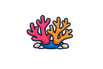 Obraz premium Colorful coral reef with pink and orange corals on a blue base and