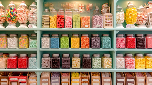 colorful candy store interior with bright shelves