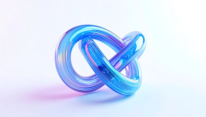 Fototapeta premium Abstract intertwined loop rendered with blue glass effect illuminated on white backdrop