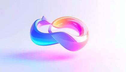 Obraz premium Abstract iridescent looped shape on light background with reflection for graphic element