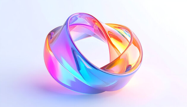 Abstract Mobius strip with holographic spectral gradient; modern 3D render on clean backdrop