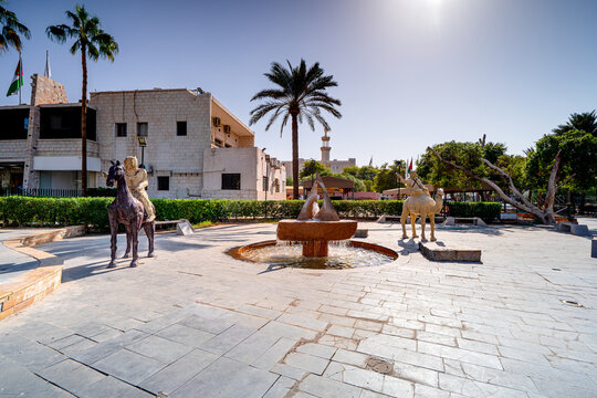 Al sharif hussein bin ali monument in aqaba. city square with monuments in jordan.