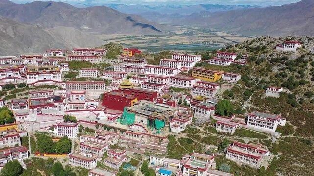 Gandan Monastery Lhasa Tibet Aerial Mountain Valley View