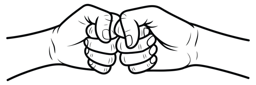Two fists bumping vector illustration, line drawing style, solidarity unity and support symbol