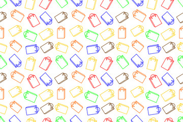 Obraz premium Seamless pattern of line art icon of shopping bag. Shopping themed seamless pattern background. Shopping bag seamless pattern background.