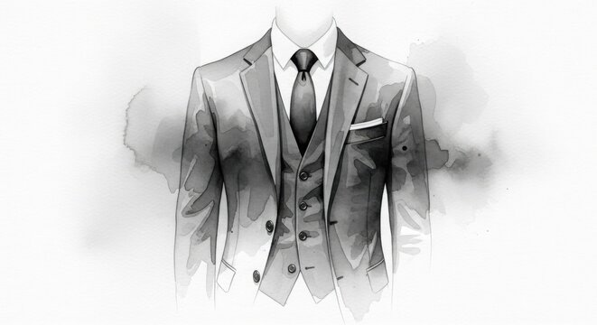 Elegant sketch of a man wearing a classic three-piece suit and tie