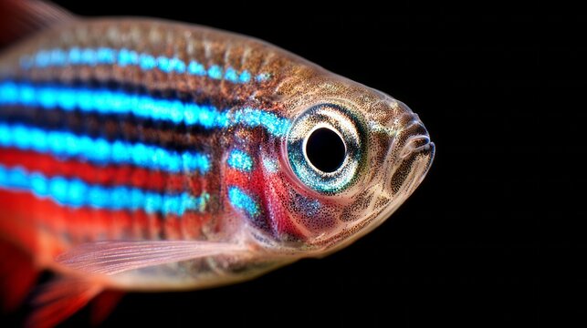 Neon tetra glows with vivid blue and red stripes