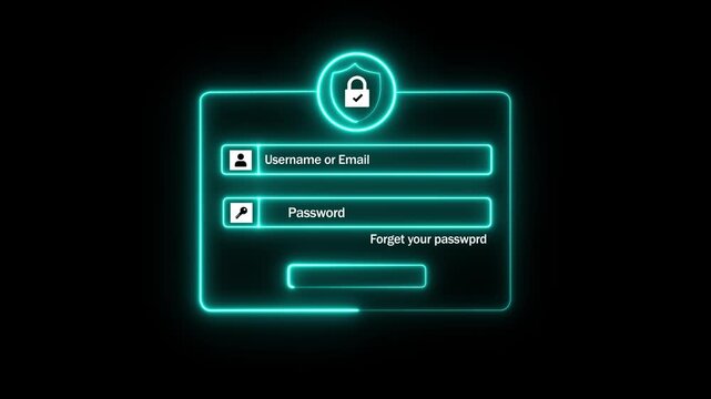 User typing login and password at home, secure access to the personal information and big data. on Black Background 4k animation