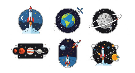 Space exploration and planets illustration set. © Isti