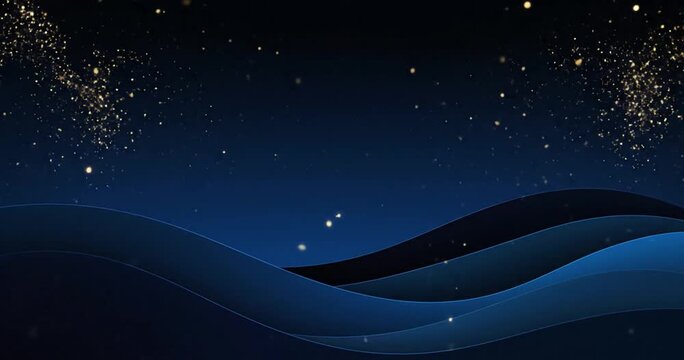 Elegant blue wave background with golden particles elegant corporate style animated motion graphics resource for presentations