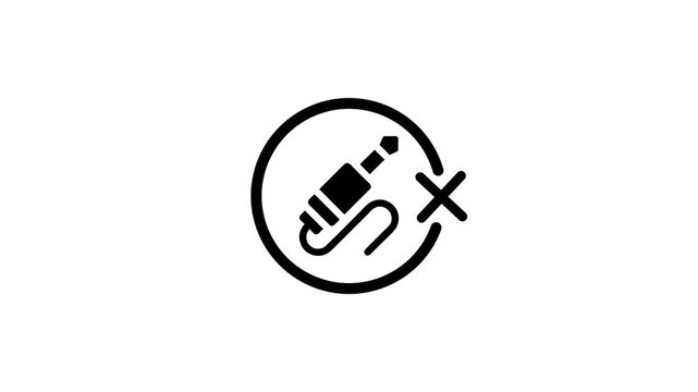 Animated icon of audio jack with cross symbol, indicating no sound connection on white background