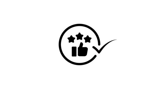 Animated three star rating with thumbs up and check mark inside a rotating circle, demonstrating customer satisfaction and quality service