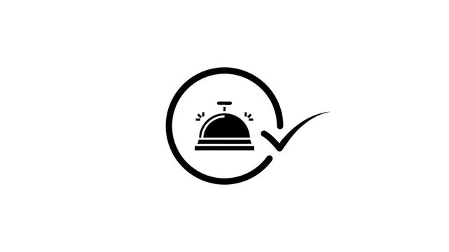 Hotel reception bell and checkmark motion graphic animation
