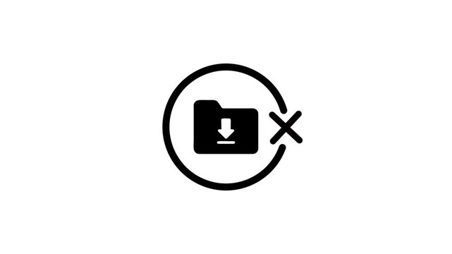 Minimal animation of folder download error icon with x mark on white background