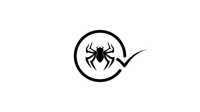 Spider icon inside circle with check mark animation on white background