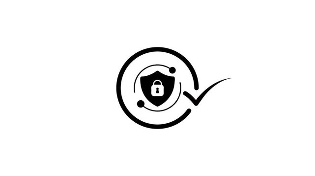 Digital security protection icon graphic animation with lock and checkmark symbolizing safety and data integrity