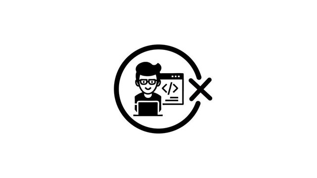 Icon of person coding with laptop crossed out showing no coders allowed concept