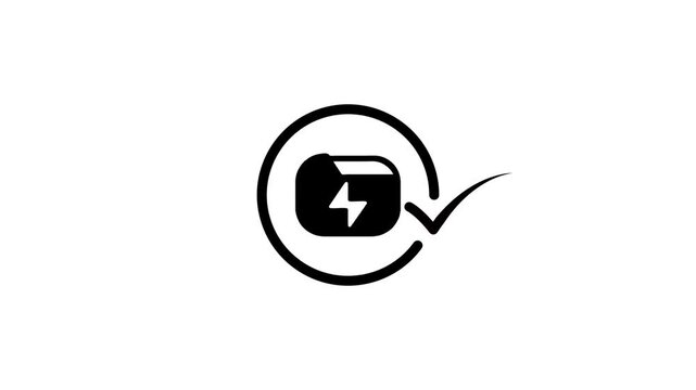 Charging battery icon with check mark confirmation, symbolizing full charge or task completion