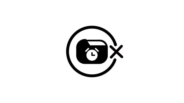 Stopwatch inside folder symbol with circular cross out mark animated icon