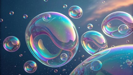 Fototapeta premium Vibrant iridescent bubbles floating in colorful space