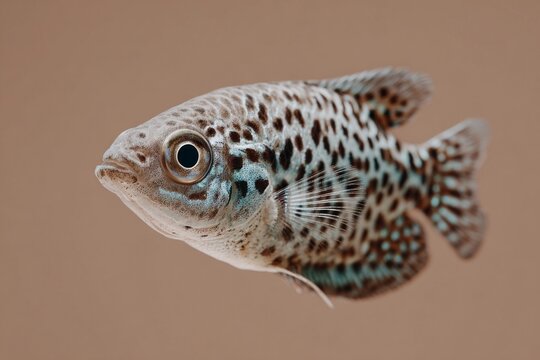 Pearl gourami glides softly through calm, beige water