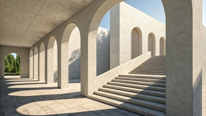 Obraz premium Modern architectural detail with arches and staircase