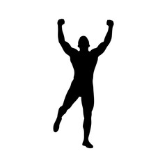 Silhouette of a Muscular Man Celebrating Victory.