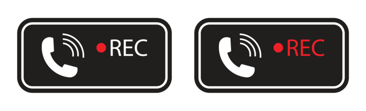 Phone Call Recording Indicator Button Icon Set with REC Symbol