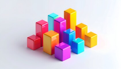Obraz premium Colorful 3D Bar Graph Cubes Glossy Abstract Background Growth Concept Data Visualization