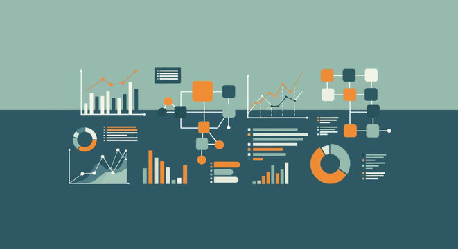 Abstract data visualization with charts graphs and statistical elements silhouette
